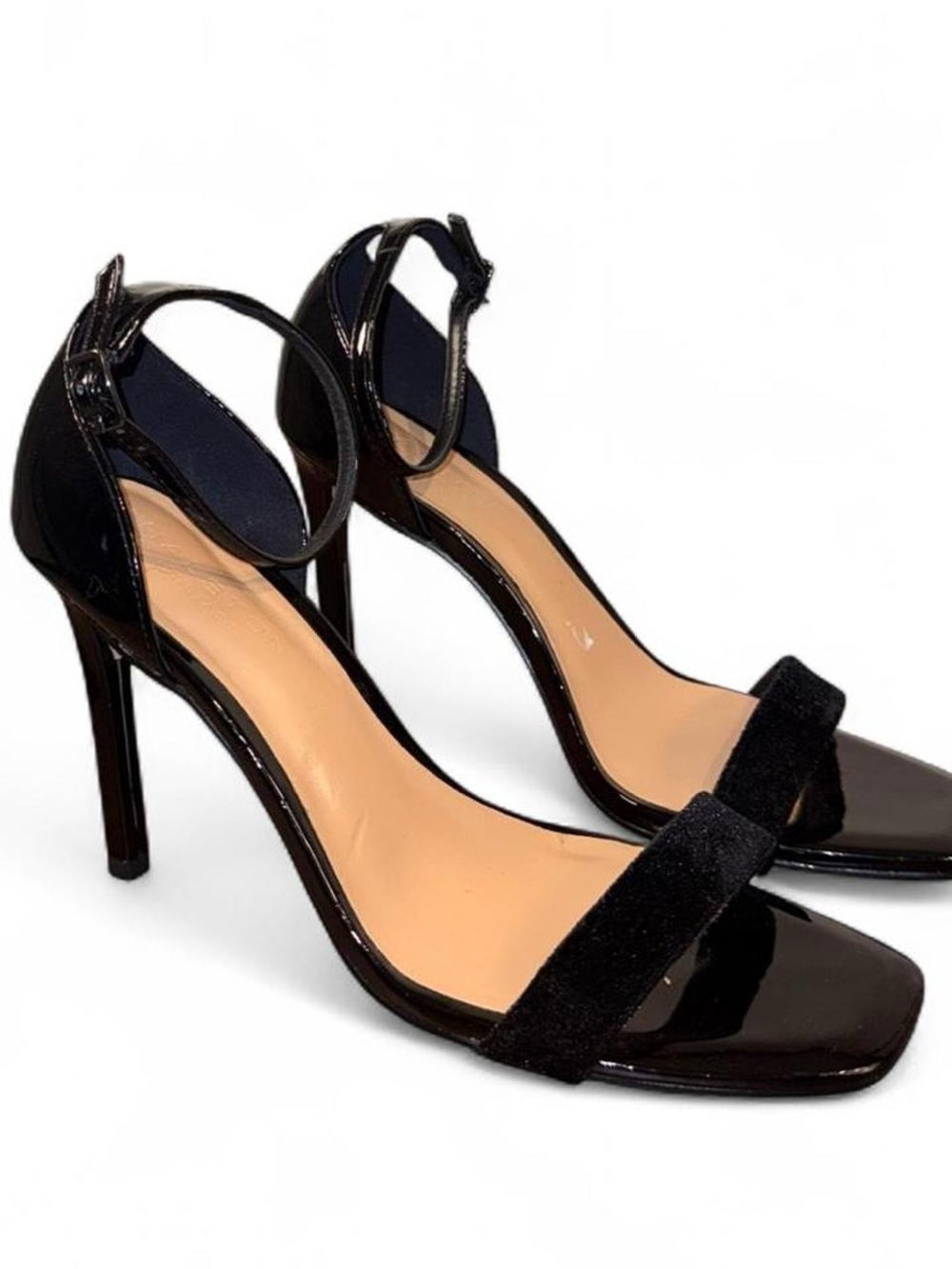 Halston Heritage Black Patent & Velvet Strappy Heels Size 8